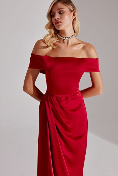 BETTY & SAM Cristie Omuz Açık KIRMIZI Nikah Nişan Elbisesi