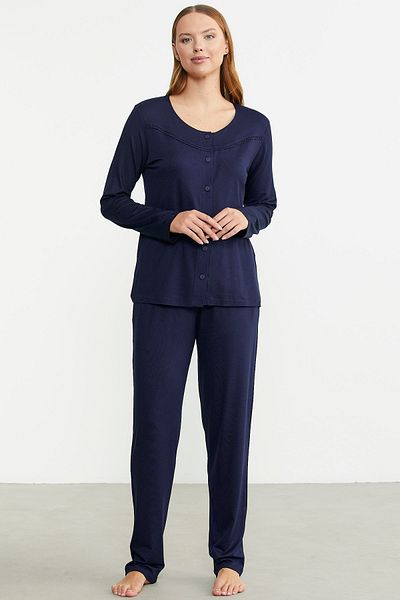 Sementa Set de pijama cu închidere cu nasturi, cu potrivire confortabilă - bleumarin