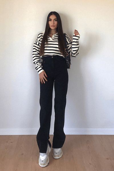 ByCukurovaFrango Monera Rosa High Waist Loose Wide Leg Jeans with Inner Slit