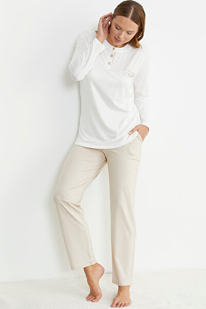 Sementa Beige Patterned Knitted Pajama Set