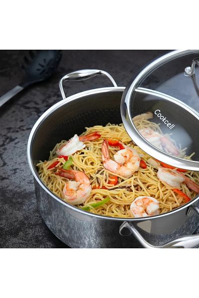 Cookcell Stainless Steel Heat Cube Coating Non-stick Cookware Pot With Glass Lid, 24 Cm Size