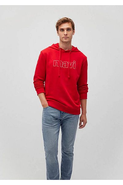 Mavi Red Hooded Logo Printed Sweatshirt -065606-82054