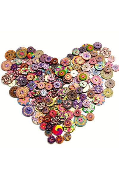 Zedhobi 100 Adet 20 Mm Yuvarlak Ahşap Retro Etnik Desen Düğme