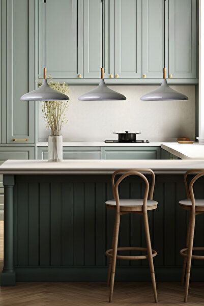 Bamyum Üçlü Gri Ahşap Başlık Sarkıt Lamba Yemek Masası Oturma Odası Mutfak Salon Otel Showroom Hol