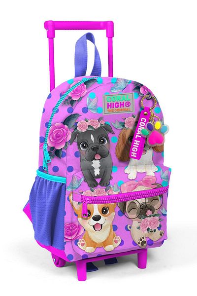 Coral High Rucsac cu racletă cu cuib mic cu model câine roz - două compartimente 24050