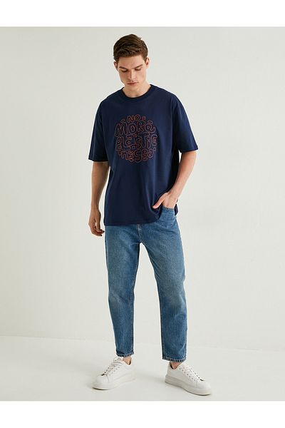 Koton Μπλουζάκι Crew Neck Oversize - Σλόγκαν με στάμπα, κοντό μανίκι