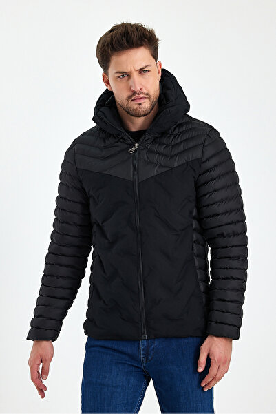 ESPİNA Ανδρικό φουσκωτό παλτό με κουκούλα στο πλάι με κρυφή τσέπη με φερμουάρ