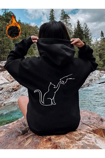 Pink Sky Φούτερ Unisex Oversize με στάμπα με κουκούλα φιλική προς τη γάτα