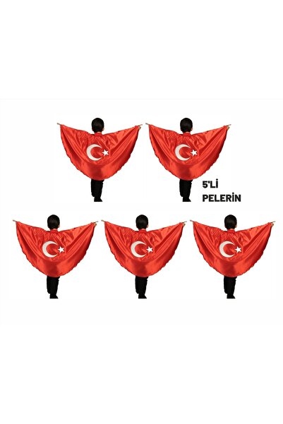Asyabayrak 29 Ekim Gösteri Kostümü 5'li Türk Bayraklı Pelerin - 23 Nisan-19 M...
