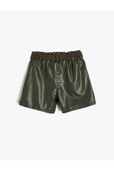 Koton Leather Look Belted Pocket Detailed Shorts