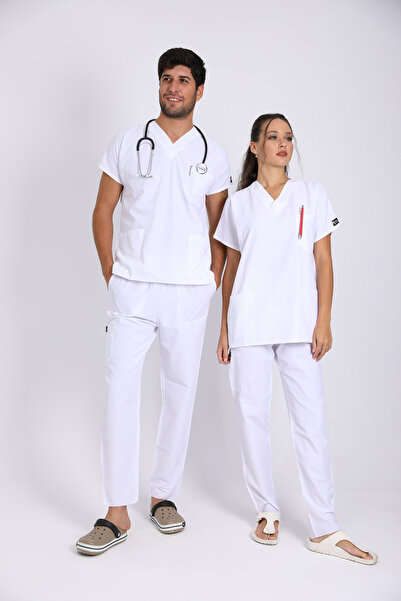 Raven Uniform Uniformă unisex material elastic pentru medic și asistentă, uniformă medicală, top chirurgical, țesătură subțire (TOP)