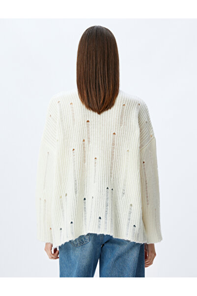 Koton Crew nyakú, kopott hosszú ujjú, kényelmes szabású kötöttáru pulóver