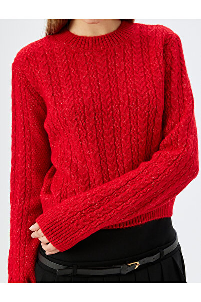 Koton Crew Neck Hair Knit Textured Crop Knitwear Sweater