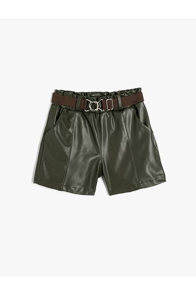 Koton Leather Look Belted Pocket Detailed Shorts