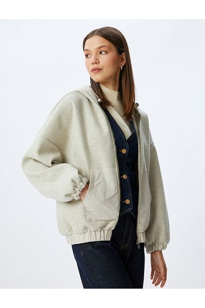 Koton Zippered Hooded Pocket Detailed Gathered Oversize Sweatshirt