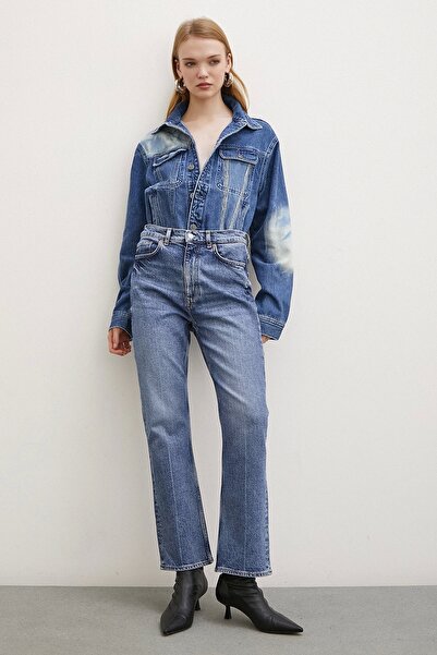 Never more Blugi albaștri cu talie înaltă - Picior tub