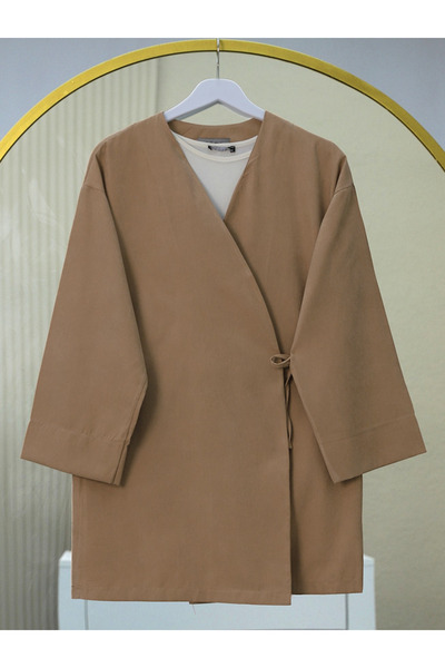 Modamorfo Doppelt gebundener Kimono mit V-Ausschnitt – Nerz