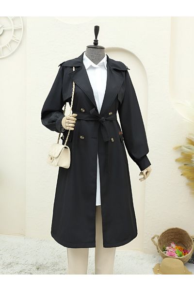 Modamorfo Black Bolero Trench Coat with Bag Pocket and Detail