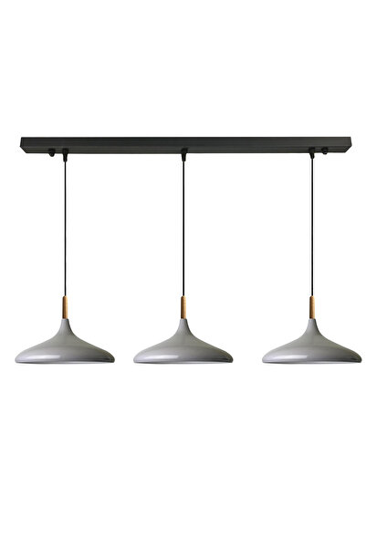 Bamyum Üçlü Gri Ahşap Başlık Sarkıt Lamba Yemek Masası Oturma Odası Mutfak Salon Otel Showroom Hol