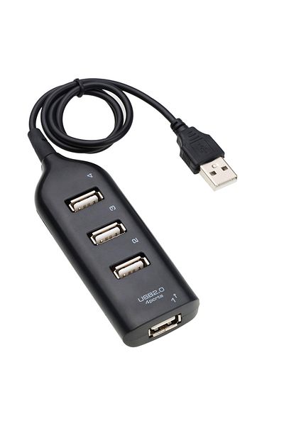 Choice موزع USB عالي السرعة أسود اللون مزود بـ 4 منافذ USB 2.0 مع كابل موزع USB صغير يستخدم محول طاقة متعدد