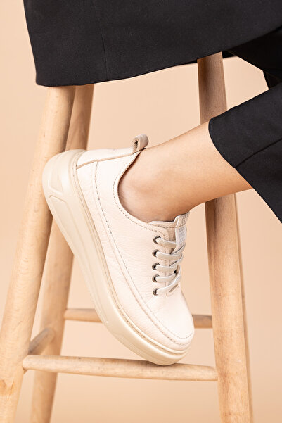 Getcho Rumina Women's Genuine Leather Beige Casual Shoes