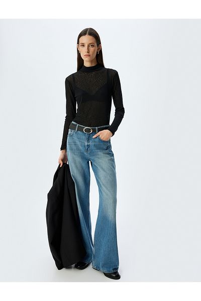 Koton Turtleneck Semi Sheer Long Sleeve Bodysuit