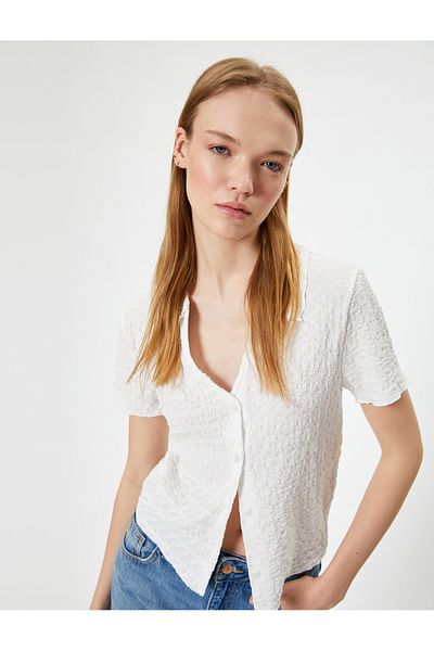 Koton Shirt Collar Short Sleeve Blouse - Buttoned