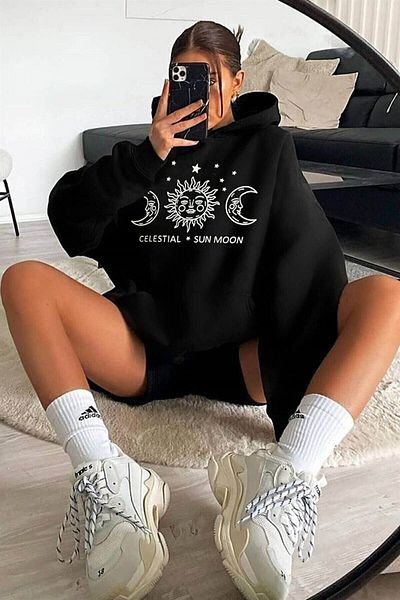 Pink Sky New York Printed Unisex Φούτερ - Σχέδιο με κουκούλα
