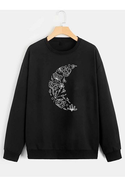 Pink Sky Black Moon Printed Oversize Sweatshirt