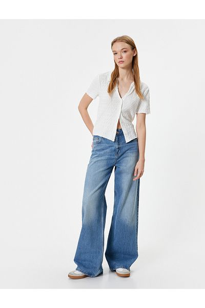 Koton Shirt Collar Short Sleeve Blouse - Buttoned