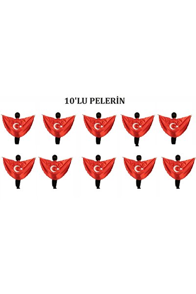 Asyabayrak 29 Ekim Gösteri Kostümü 10'lu Türk Bayraklı Pelerin -23 Nisan-19 M...