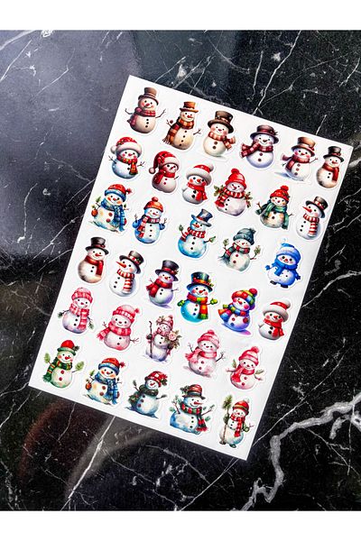 Hayal.kirtasiyesi 33 Pieces Snowman Sticker ~5-6 cm Special Cut Adhesive Label, New Year Package