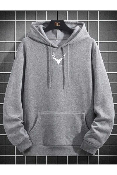 Pink Sky Meet You Printed Men's Hooded Kangaroo Pocket Unisex Oversize Sweatshirt