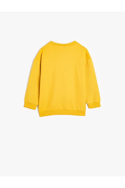 Koton Langarm-Sweatshirt aus Baumwolle mit Löwenmuster – Rundhalsausschnitt und Knopfdetail