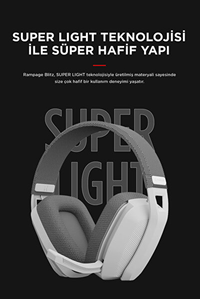 Rampage BLITZ Beyaz/Gri Wireless 2.4G+ Bluetooth Mikrofonlu Kablosuz Oyuncu Kulaklığı