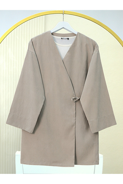 Modamorfo Dupla nyakkendős V-nyakú kimonó - kő