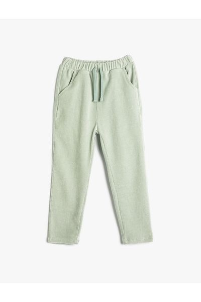 Koton Velvet Corduroy Sweatpants with Tie Waist Pockets
