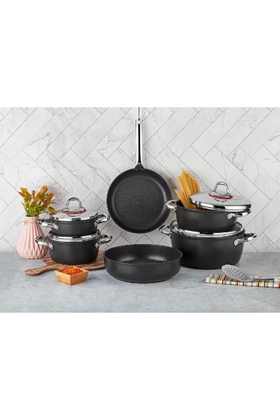 SAFLON Turkish Titanium pots set, 10 pieces, Black