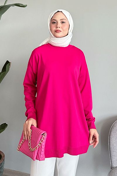 InStyle Slit Basic Fuchsia Knitwear Tunic