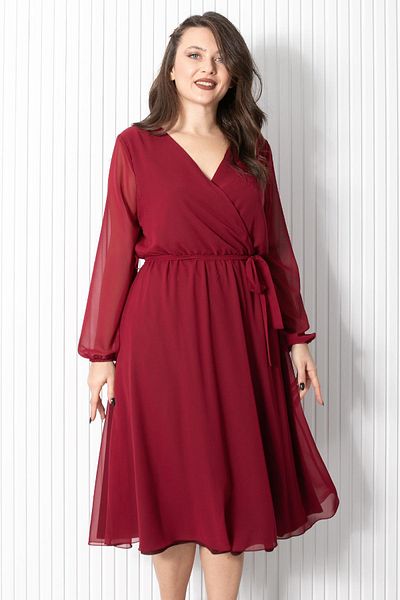 SUBU TASARIM Plum Chiffon Evening Dress - Belt Detailed, Tbs916