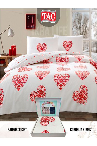 Taç Cordelia Red Glow Ranforce Double Duvet Cover Set