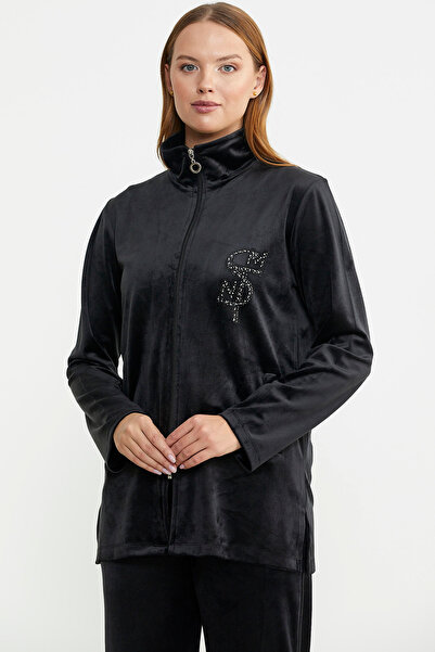 Sementa Φούτερ με φερμουάρ Velvet Tunic - Μαύρο