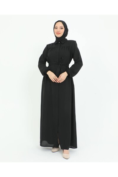 Nevayla Moda Повна довжина фераса з збірками на грудях - чорний