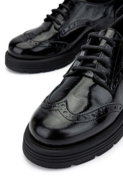 Tamer Tanca Kadın Hakiki Deri Siyah Rugan Casual Ayakkabı