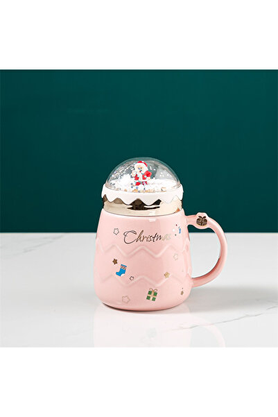 Choice 500ml Pink Christmas Cute Santa Claus Figurines Ceramic Cup Creative Snowball landscape Lid Mugs Xma