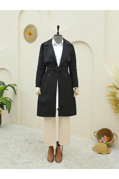 Modamorfo Inner Lined Buttoned Belted Trench Coat