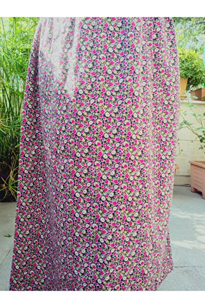 hoaryage 95cm Maxi Length Crispy Floral Print Flannel Skirt - Elastic Waist