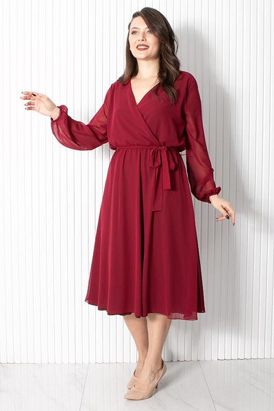 SUBU TASARIM Plum Chiffon Evening Dress - Belt Detailed, Tbs916