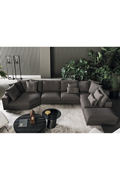 SCY Burlone Özel Tasarım Metal ve Ahşap iskeletli Salon İçi L Modern Oturma Grubu L Köşe Koltuk Takımı