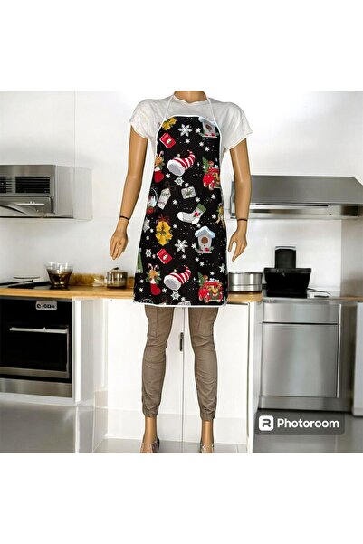 DÜŞLER EV TEKSTİLİ Siyah Yılbaşı Desenli Mutfak Önlüğü